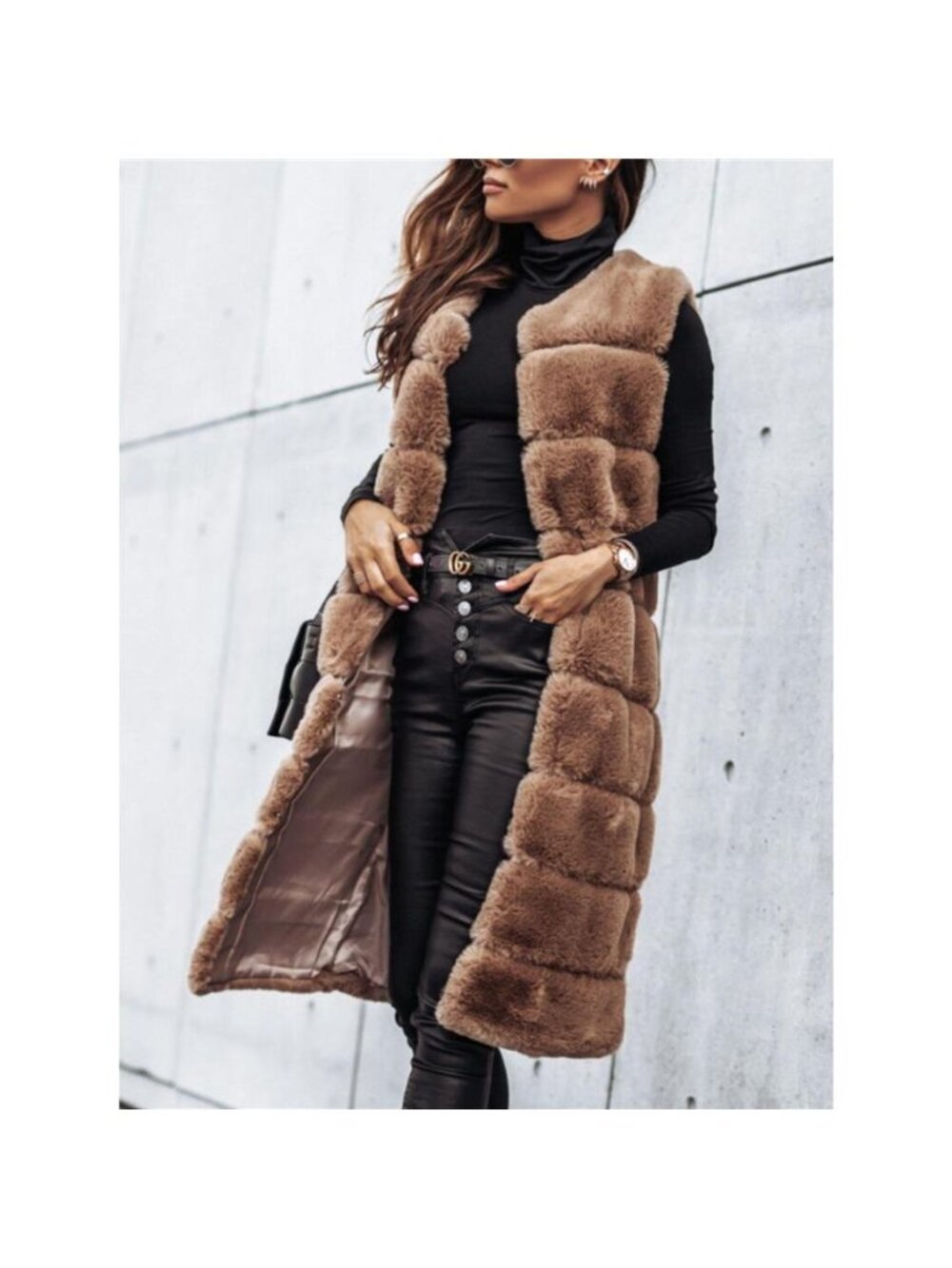 Faux Fur Longline Vest Coat